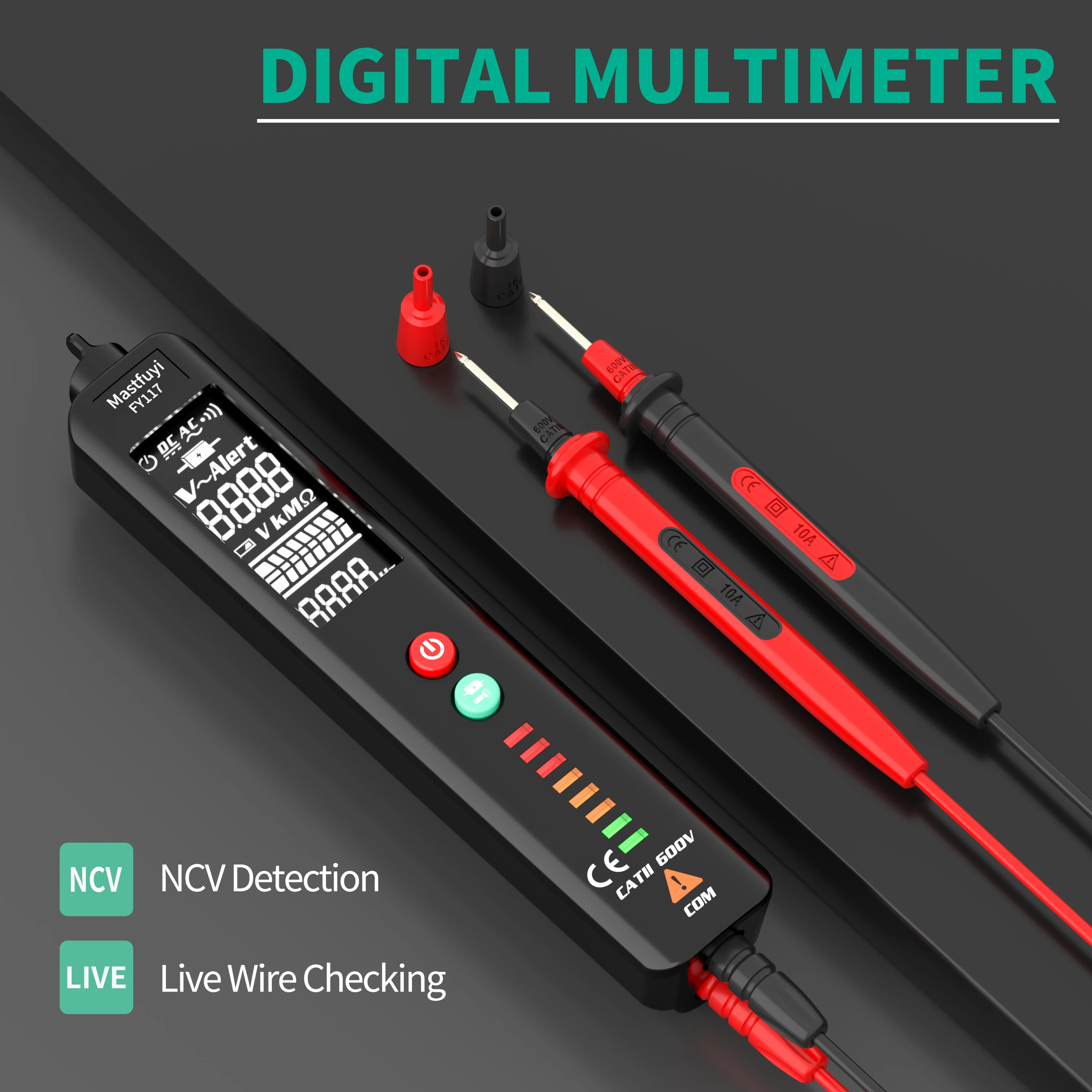 Imagem -05 - Mastfuyi Fy117 Multímetro Digital Inteligente ac dc Tensão Resistência Frequência Caneta tipo Multímetro Lcd Backlight Eletriciantool