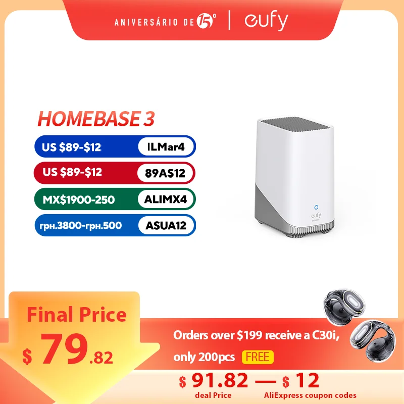 eufy Security S380 HomeBase Centro di sicurezza a 3 bordi Conservazione locale espandibile fino a 16 TB Compatibilità del prodotto eufy Security