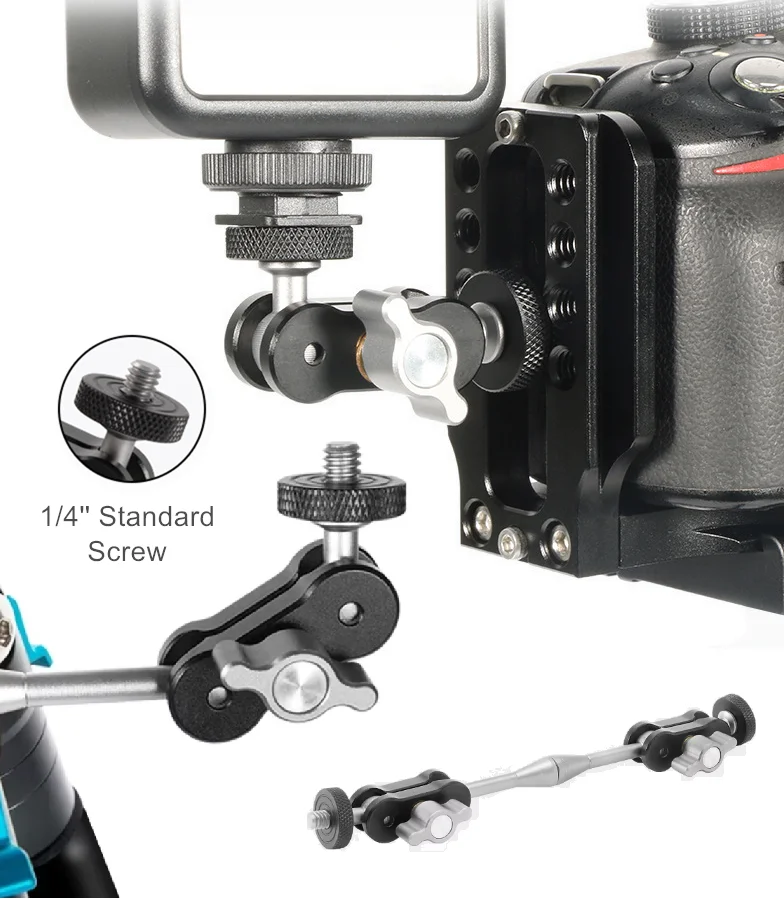 Double Ball head Magic Arm 1/4 inch Screw CNC for SLR Camera Tripod Cage Rig LED Video Light Microphone Field Monitor GoPro DJI