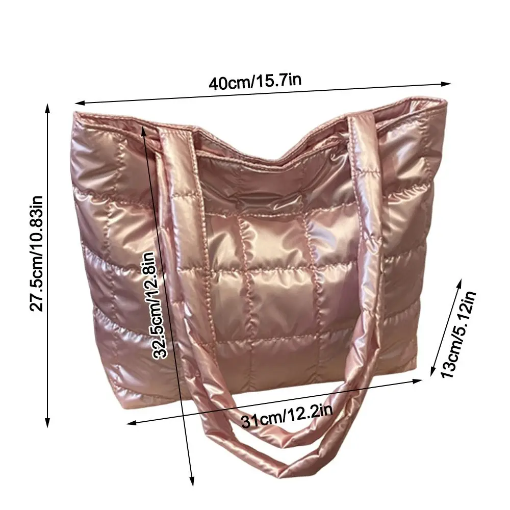 Casual Solid Color Shoulder Bags Large Capacity Down Cotton Padded Quilted Tote Bag Underarm Bags Women Girls view 6