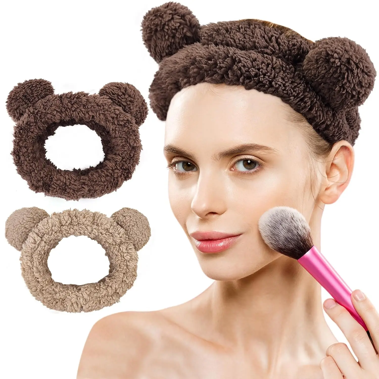 

Повязка на голову Cute Bear Ears Spa, быстросохнущая, эластичная повязка на голову для макияжа для женщин и девочек — идеально подходит для мытья лица, ухода за кожей и