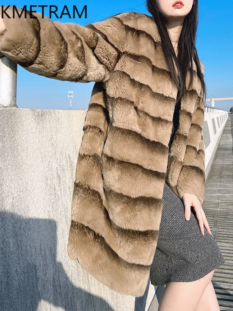 Vera pelliccia di coniglio Rex cappotto lungo di pelliccia di lusso da donna 2024 trend moda abbigliamento invernale donna nuovo in capispalla teleschesi