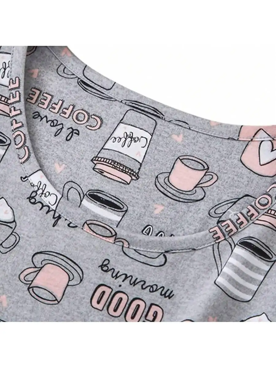 

Womens Cotton Short Sleeve Nightgown With Coffee Print Soft Sleep Shirt