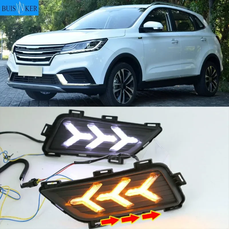 

For Roewe RX3 2018 Daytime running lights LED DRL Fog lamp driving lights with Yellow Turn Signal Function