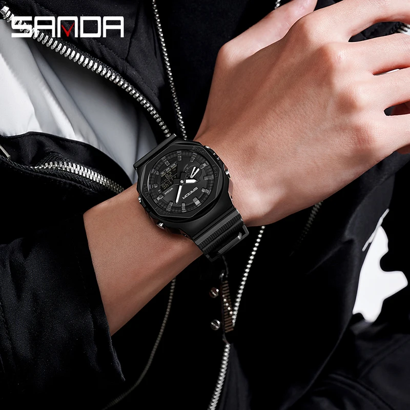 SANDA Top Brand Luxury Male Electronic Clock Stopwatch Waterproof Digital LED Watch G style Men Military Sport Quartz Wristwatch