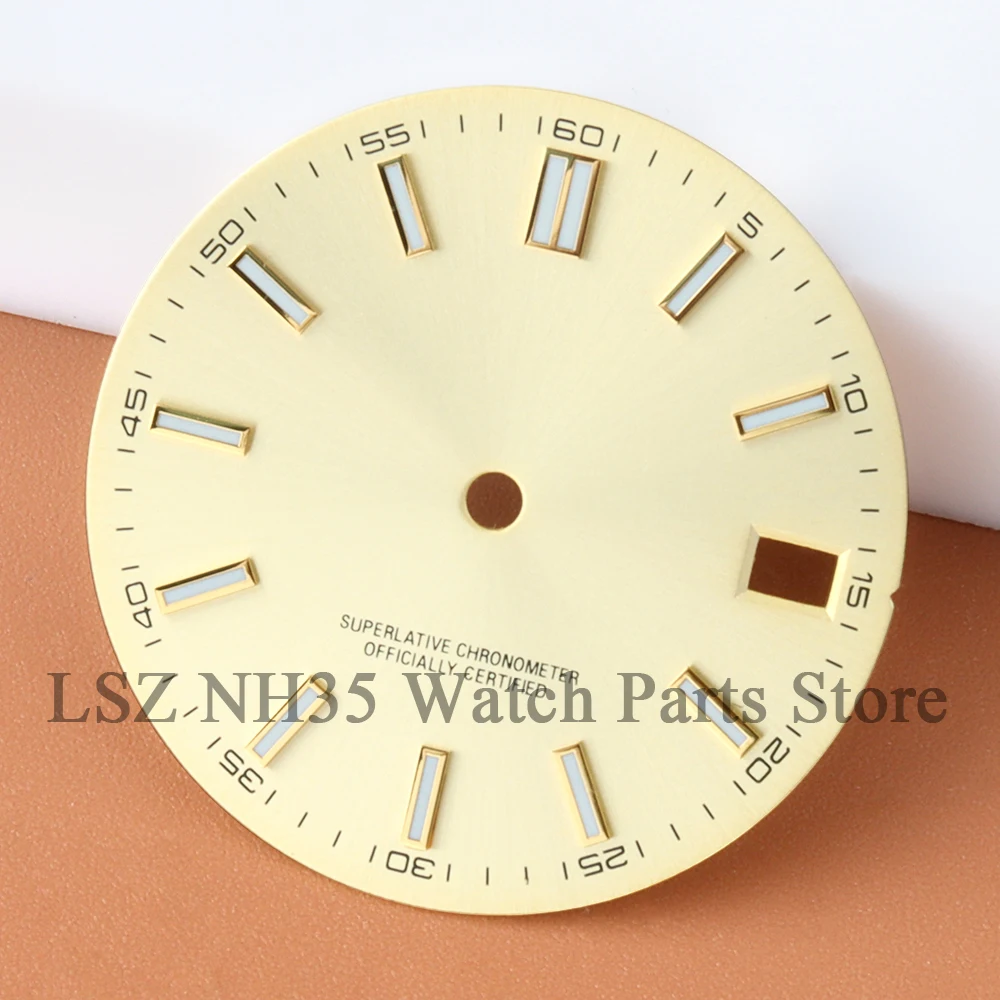 28.5MM 선버스트 블루 시계 다이얼 블루 야광 스테인레스 스틸 교체 부품 (Log NH35 NH36 시계 페이스 자동 무브먼트용)