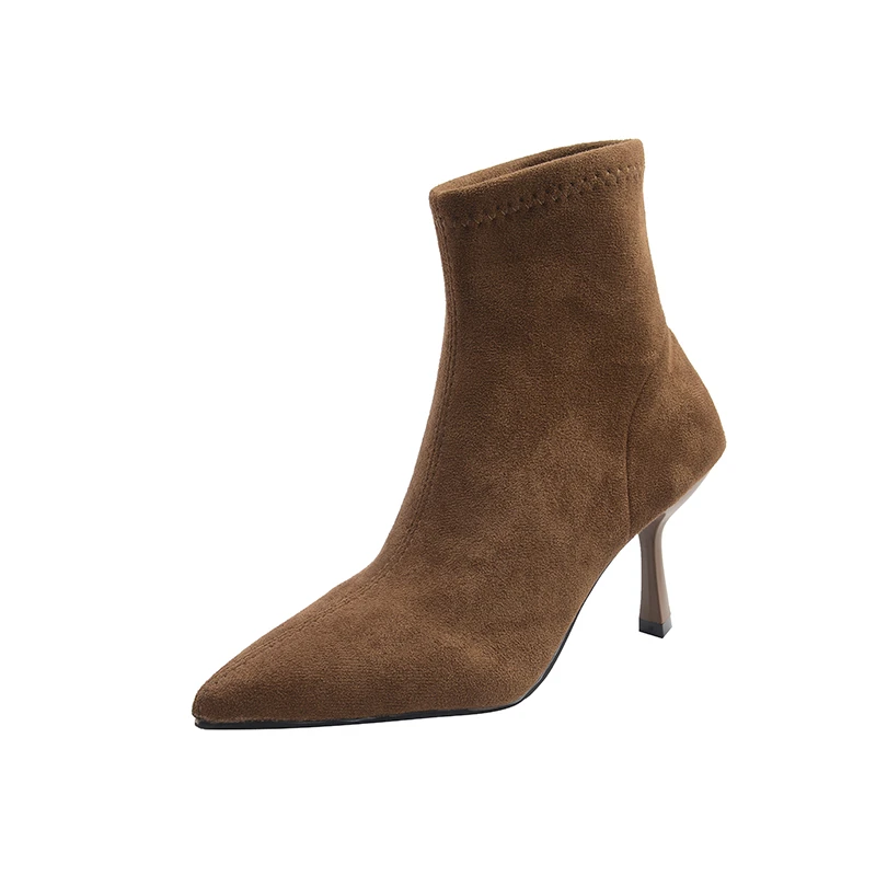 Comemore الخريف أشار تو الجلد المدبوغ النساء حذاء من الجلد مثير رقيقة عالية الكعب الزفاف أحذية الحفلات السيدات أنيقة تمتد الجوارب القصيرة