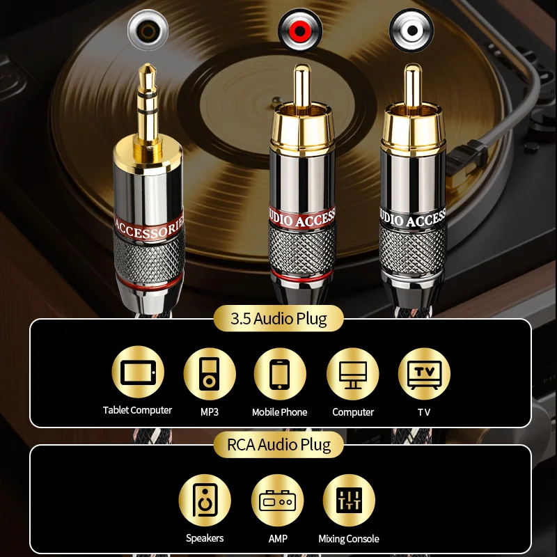 YYTCG HiFi 3.5mm to 2RCA AudioCable 6N OFC AUX 3.5 Stereo jack RCA YSplitter Cable for MP3 MP4 PC Phone Amplifiers Mixer