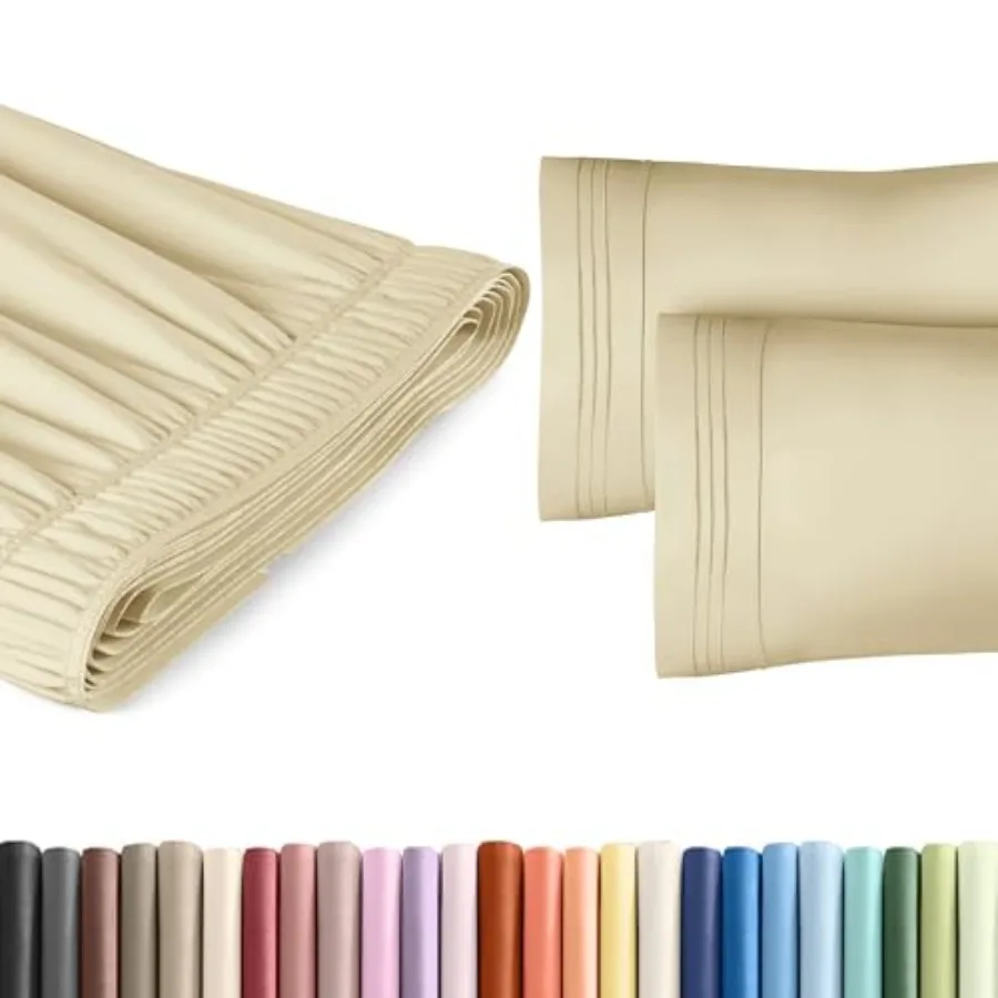 

Набор: юбка-покрывало для кровати с оборками и 2 наволочки - бежевый - для кроватей размера Queen с высотой 18 дюймов - на эластичной резинке и с застежкой