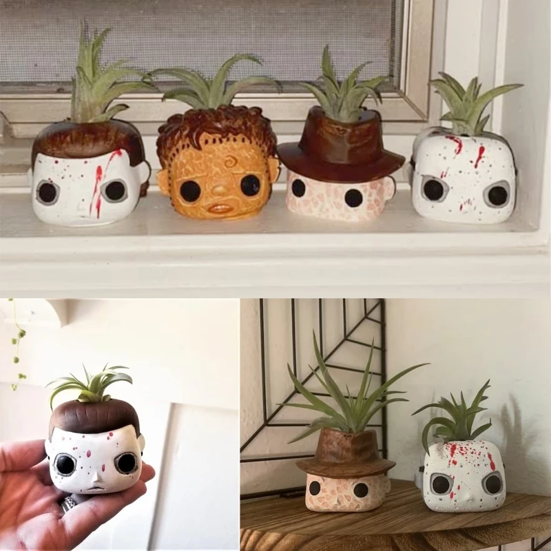 Horror Movie Characters Face Shape Resin Flowerpot Cartoon Cute Mini Flower Pot Creative Desktop Art Decor Prop Accessories