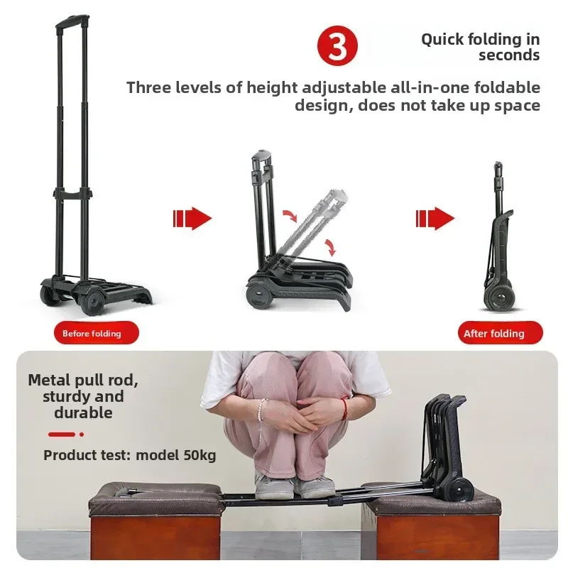 Household small cart folding pull goods handling trailer shopping cart luggage trolley