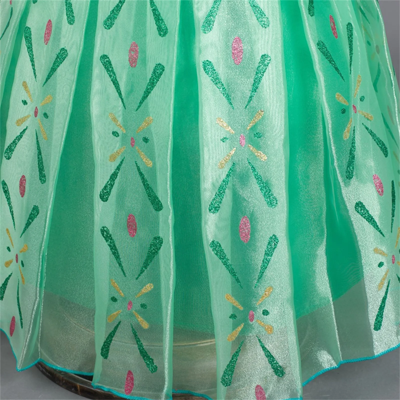 Girls Frozen Anna Green Princess Dress Kids Embroidery Flower Party Costume Mesh Material Short Sleeves Mid-Length For Beauty