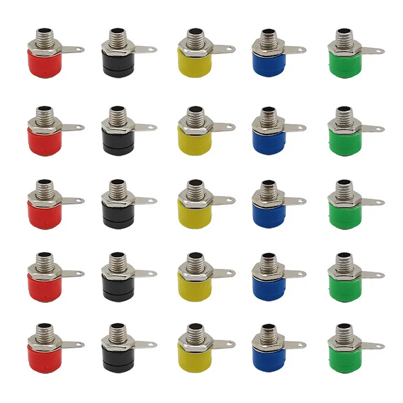 25Pcs 5 Color 4mm Banana Binding Post Test Connector Female Socket Adapter DIY Red Black Green Yellow Blue