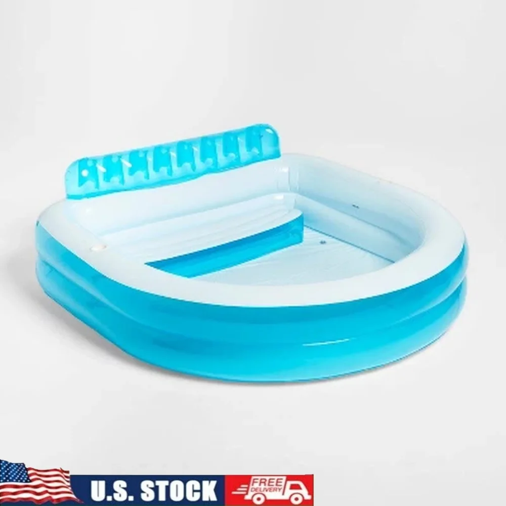 

Family Pool with Bench 140 Gallon Inflatable Oval Kiddie Pool Durable PVC Liner 3 People Ages 6 and Up