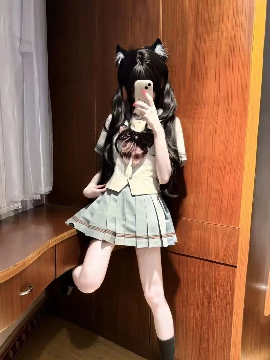 

Оригинальный комплект униформы JK: летняя рубашка с бантом в стиле колледж, короткий рукав, плиссированная юбка, модный женский ансамбль