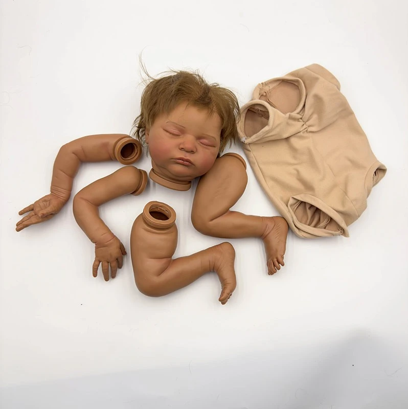 

NPK 19-дюймовая незаконченная кукла ручной работы, детали реборн темно-коричневой кожи Laura, окрашенный комплект с волосами ручной корненой