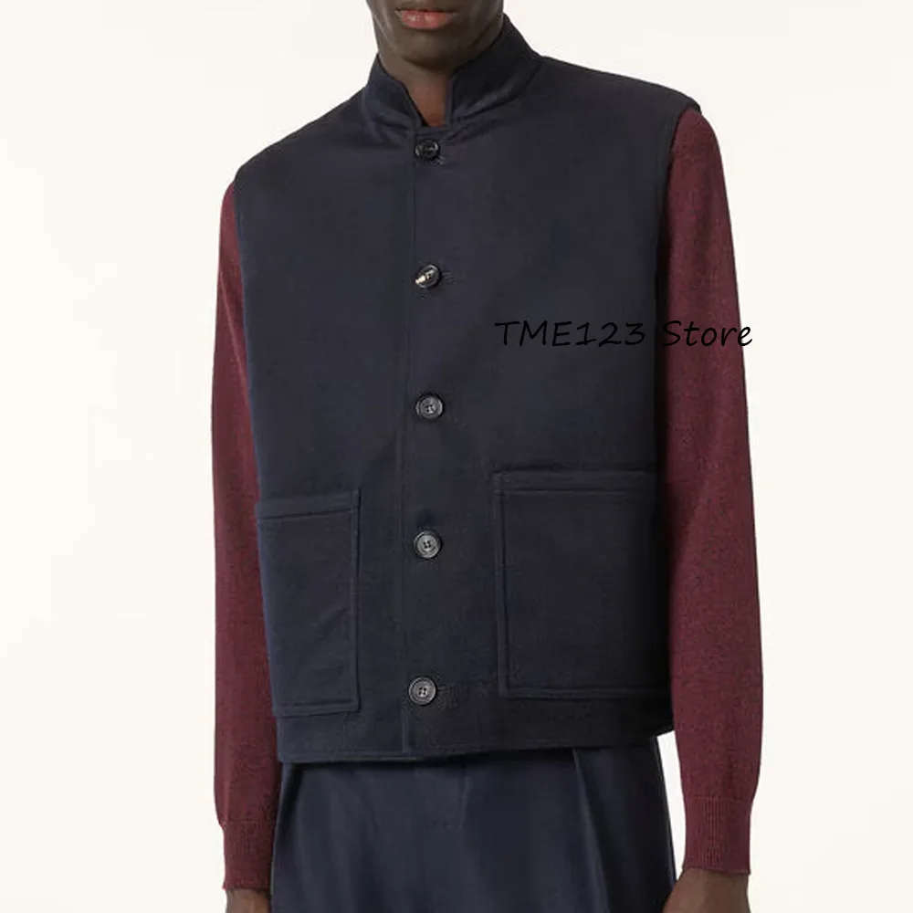 

Социальный мужской жилет, модный однобортный модный костюм из шерстяной ткани, воротник-стойка, квадратные карманы, свободный и удобный