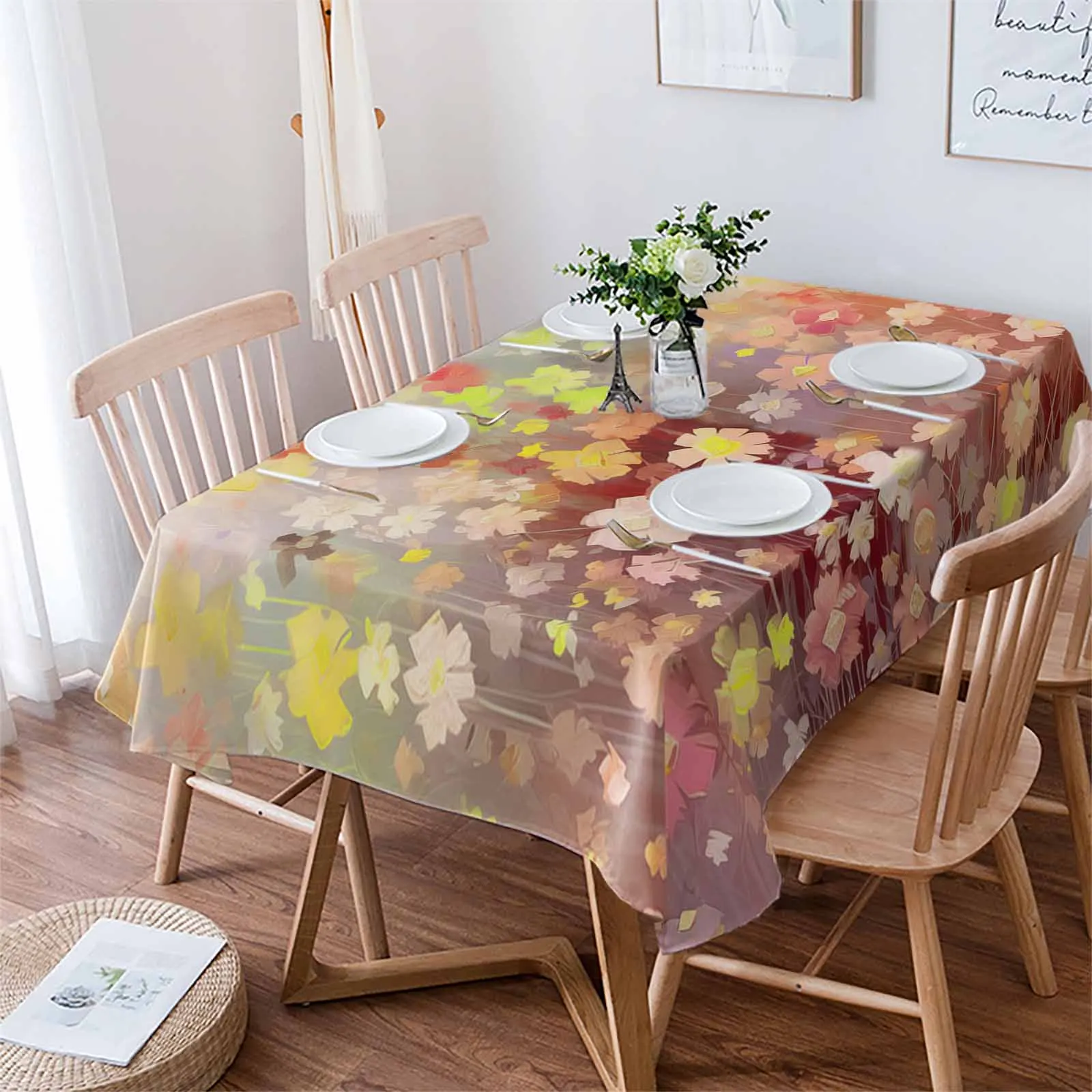 Oil Painting Hand-Painted Flowers Waterproof Tablecloth For Table Kitchen Decorative Coffee Cuisine Party Table Cover