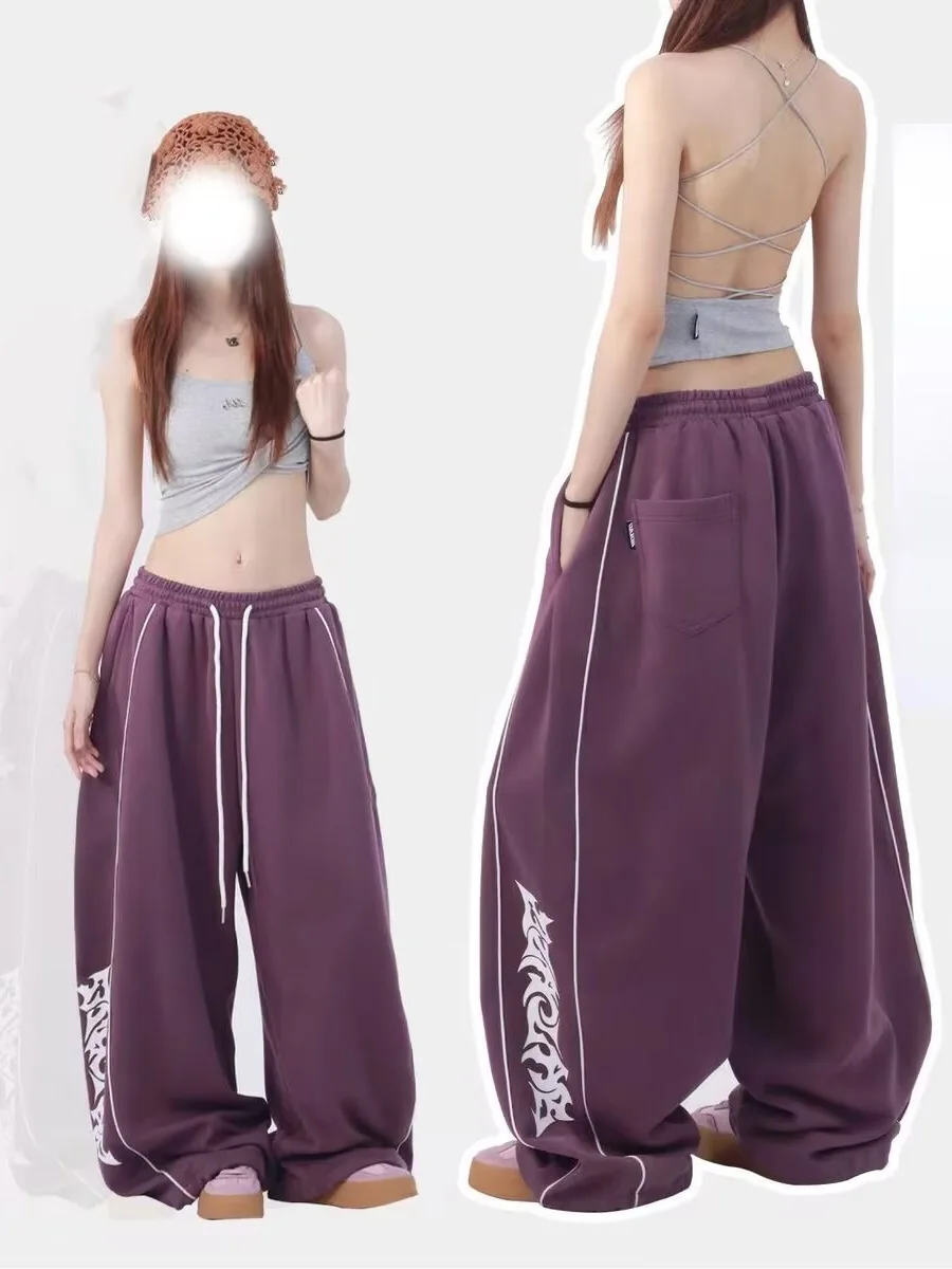 

American Hip Hop Style Purple Street Dance Casual Sports Pants Wide Leg Pants Unisex Spring Autumn Comfortable Breathable