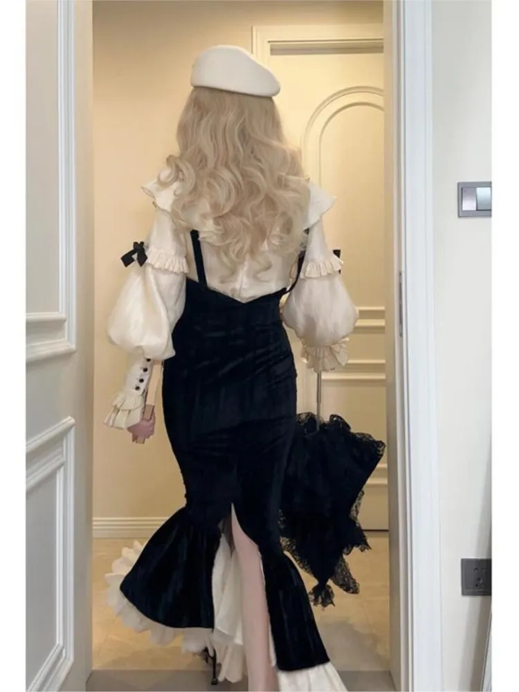 Hemd Neckholder Top Fischschwanz Brautkleid elegantes zweiteiliges Set