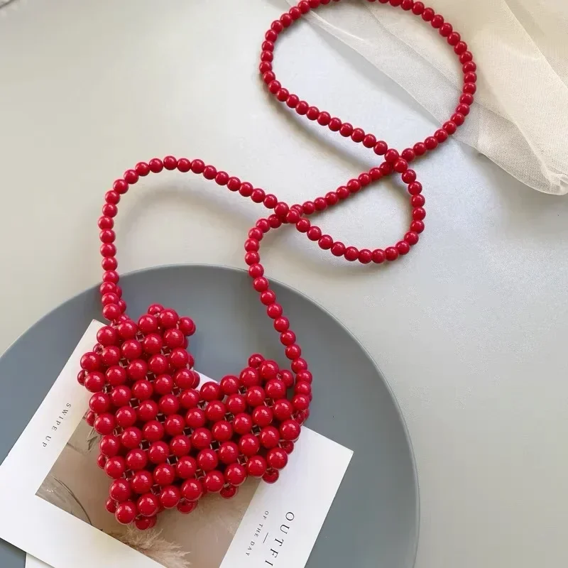 

Mini Lipstick Handbags Pearl Women's Bag Crossbody Multicolor Love Shape Work Beads Women Spring and Summer All-match Fashion
