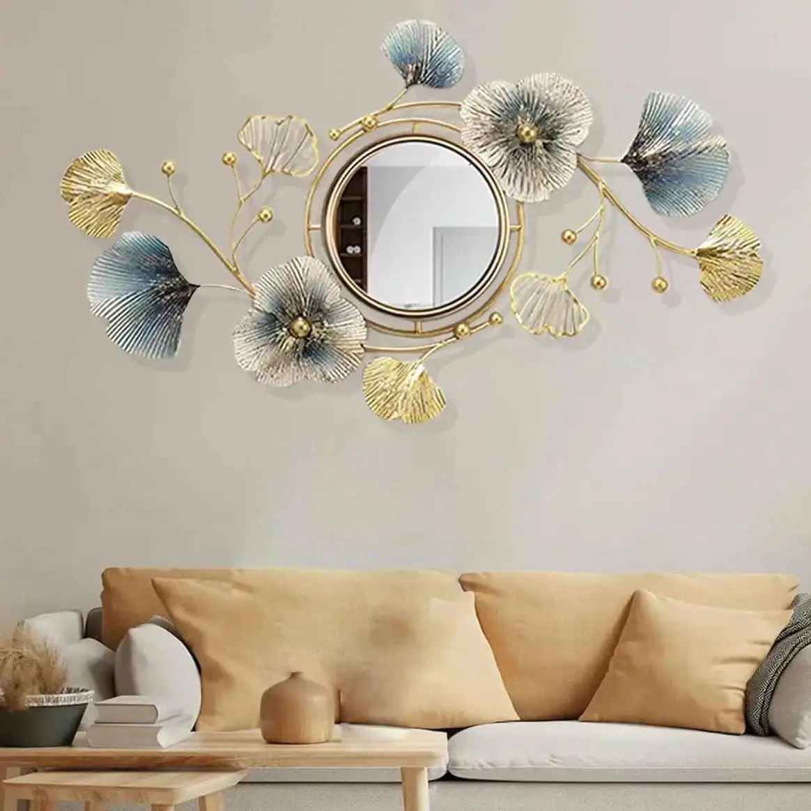 Modern Wall Mirrors Decorative,3DMetal Ginkgo Biloba Design - Perfect for Living Room, Bedroom, Bathroom