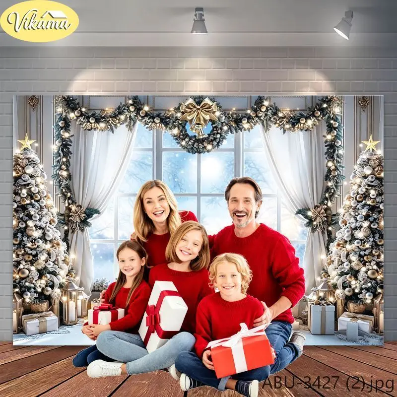 VIKAMA Photography Background Christmas Window Trees Candles Scene Photo Backdrop Family Party Birthday Festival Home Decor