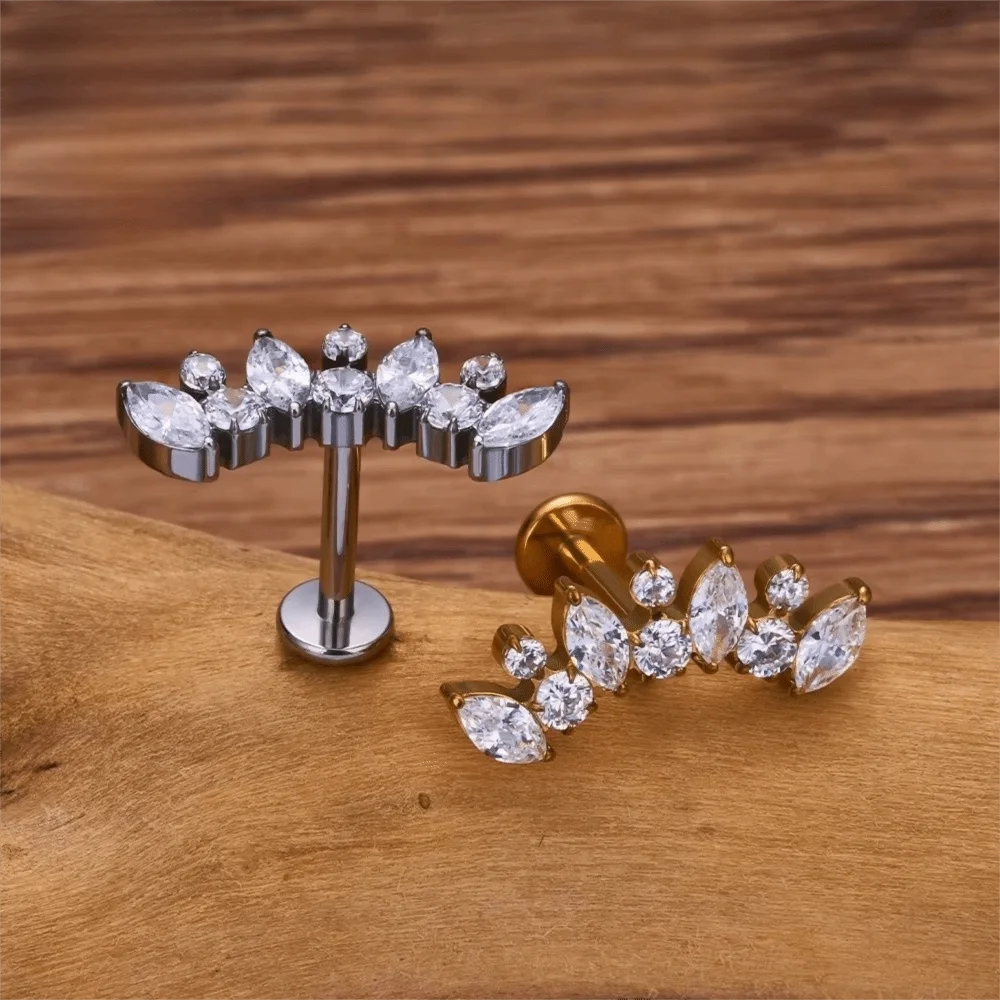 Piercing Jewelry G23 Titanium Helix Piercing Internally Threaded Marquise CZ Septum Piercing Labret Piercing For Women
