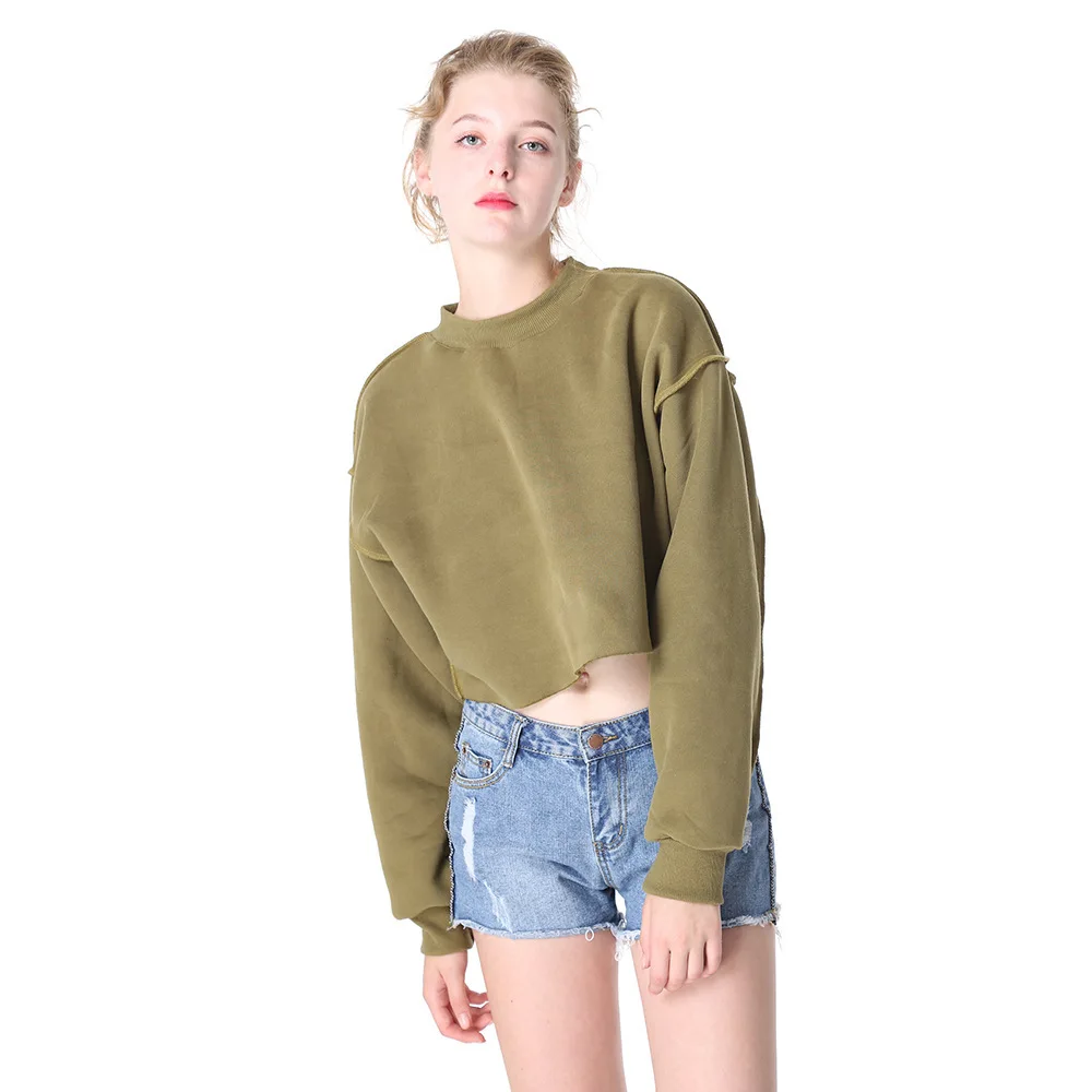 

MRMT 2024 Brand New Women's Multicolor Casual Loose Large Size Fleece Short Navel Sweatshirt Outer Hemming Pullover Women