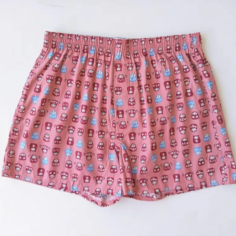 Shorts de algodão tecido Cartoon masculino, Roupa interior solta, Fundo do sono, Calção praia, Desenhos animados, Animação