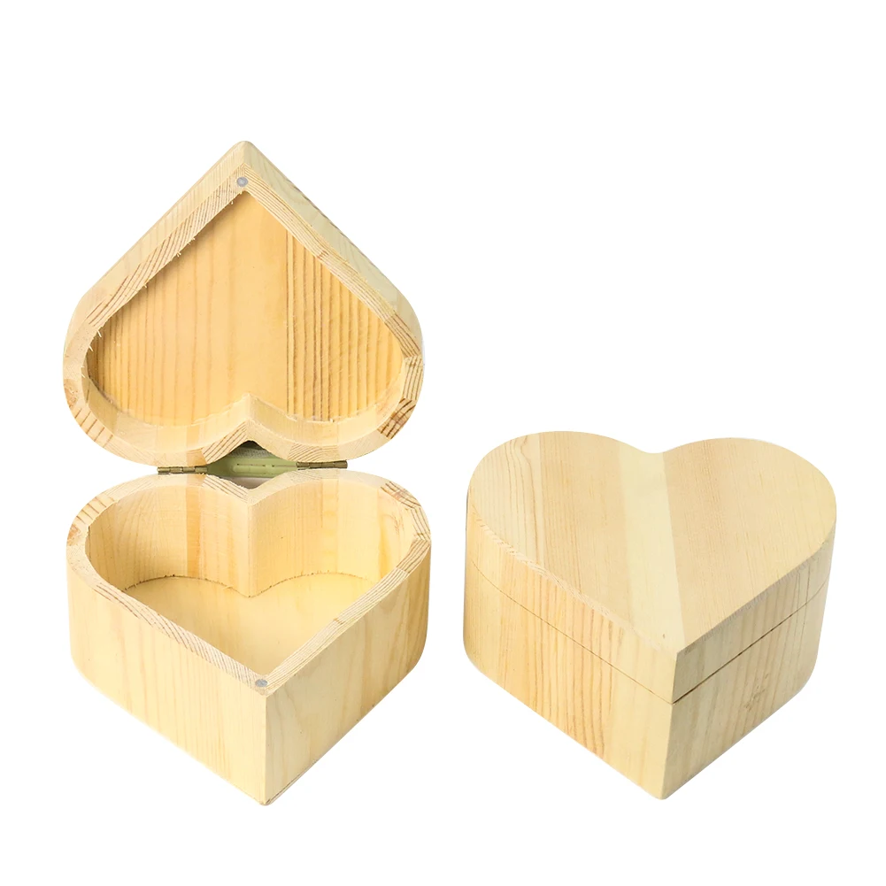 

Wooden Heart Jewelry Box Necklace Earrings Bracelet Bracelet Packing Collect Display Storage Accessories Openable Craft Case