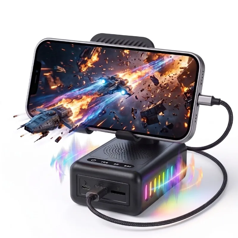NewRixing 6W Kabellose Lautsprecher mit Telefonhalter, mobiler Powerbank, TWS, USB, TF, RGB-Beleuchtung, eingebautem Mikrofon, Freisprechfunktion. – Detail 5