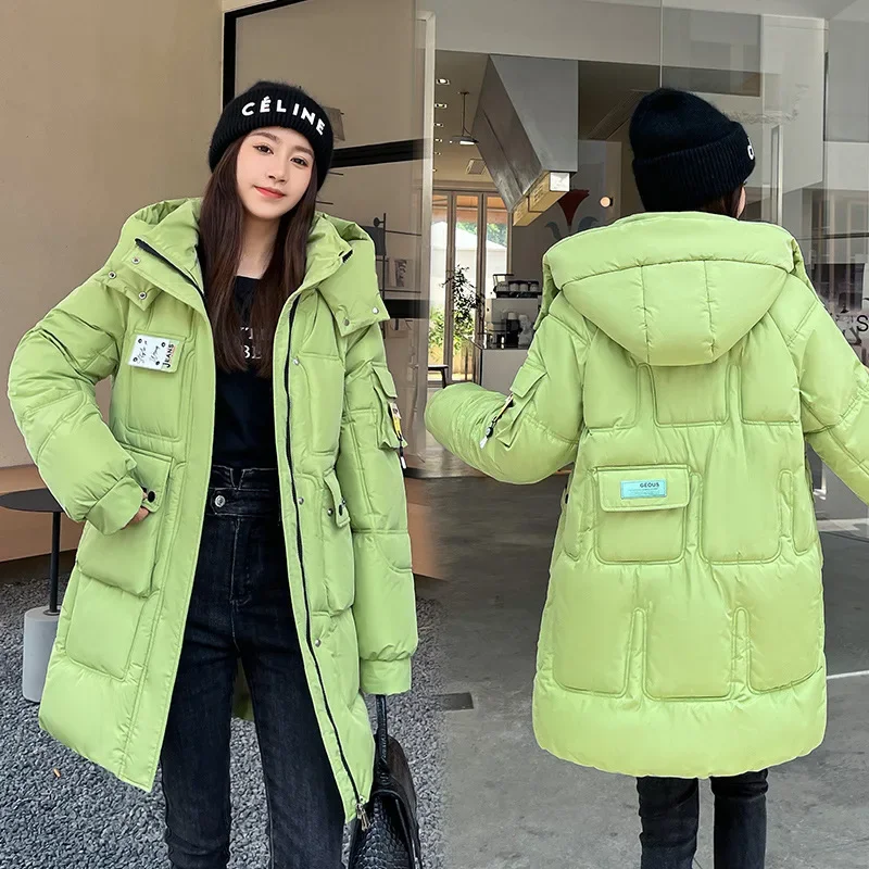 2024 nova jaqueta feminina de inverno parka para baixo jaquetas de algodão casual casaco longo solto grosso quente com capuz parkas outwear à prova dwaterproof água