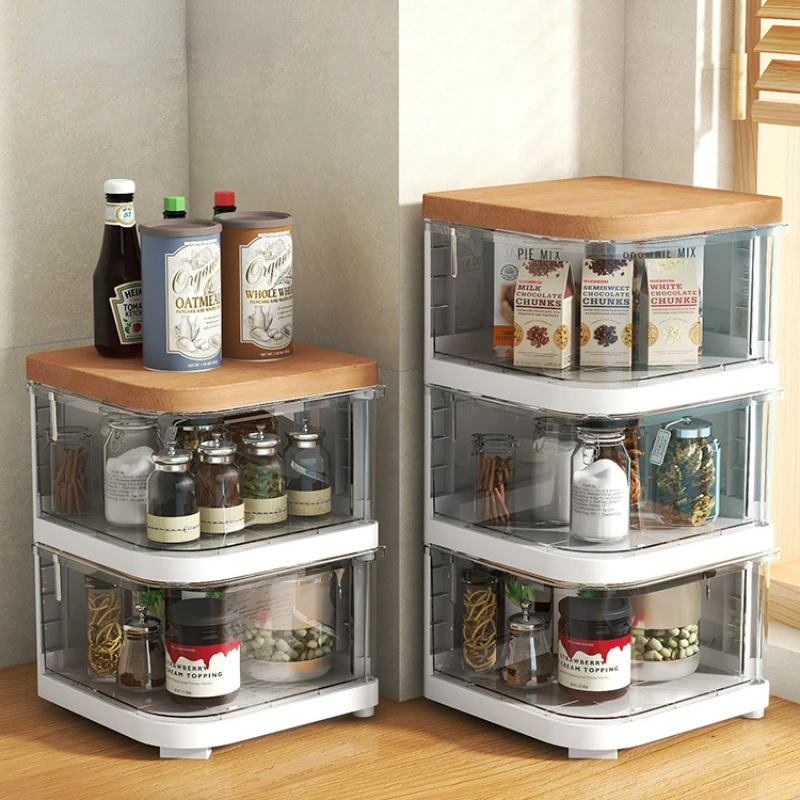 Rotatable Kitchen Seasoning Storage Racks Home Bathroom Corner Storage Cabinet Desktop and Wall Corner Triangular Storage Shelf