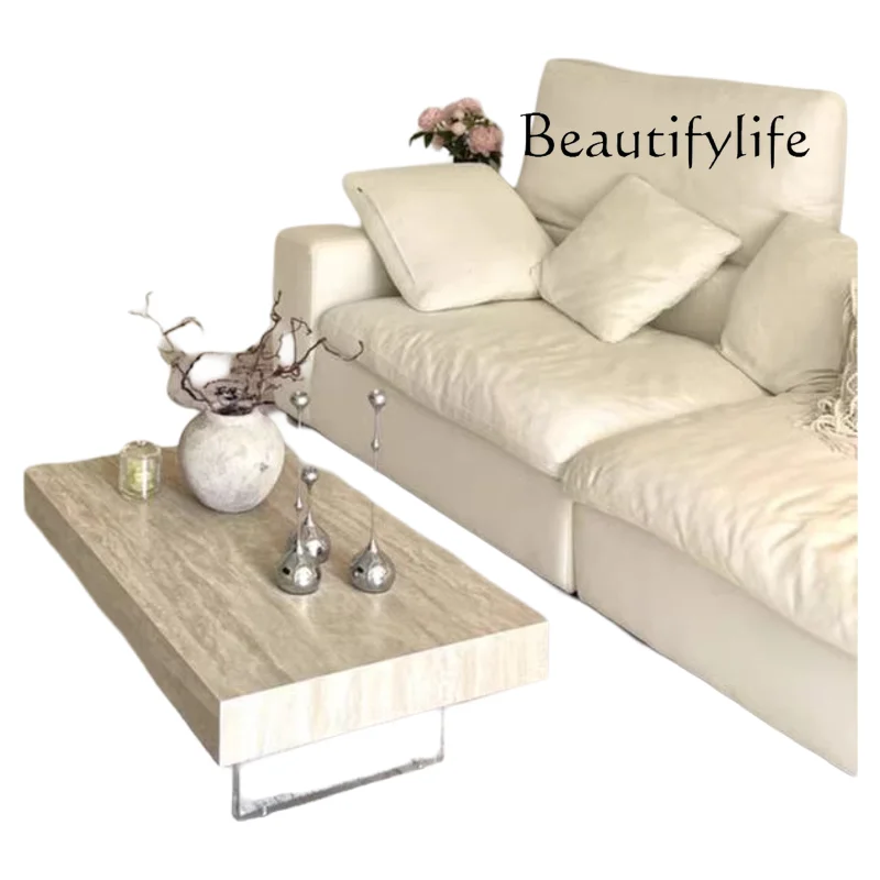 

Nordic wabi-sabi wind travertine rock slab coffee table suspended creative table modern simple acrylic