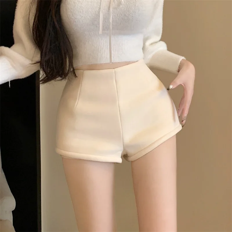 

Hsa White woolen casual pants for women autumn slim-fitting leggings high-waisted straight pants, bottoming woolen shorts