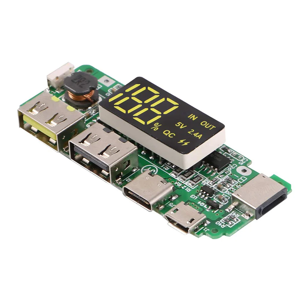 18650 Battery QC Flash Charging Mobile Power Board 5V2.4A Fast Charging Boost Circuit Board Micro USB With LED Screen Display