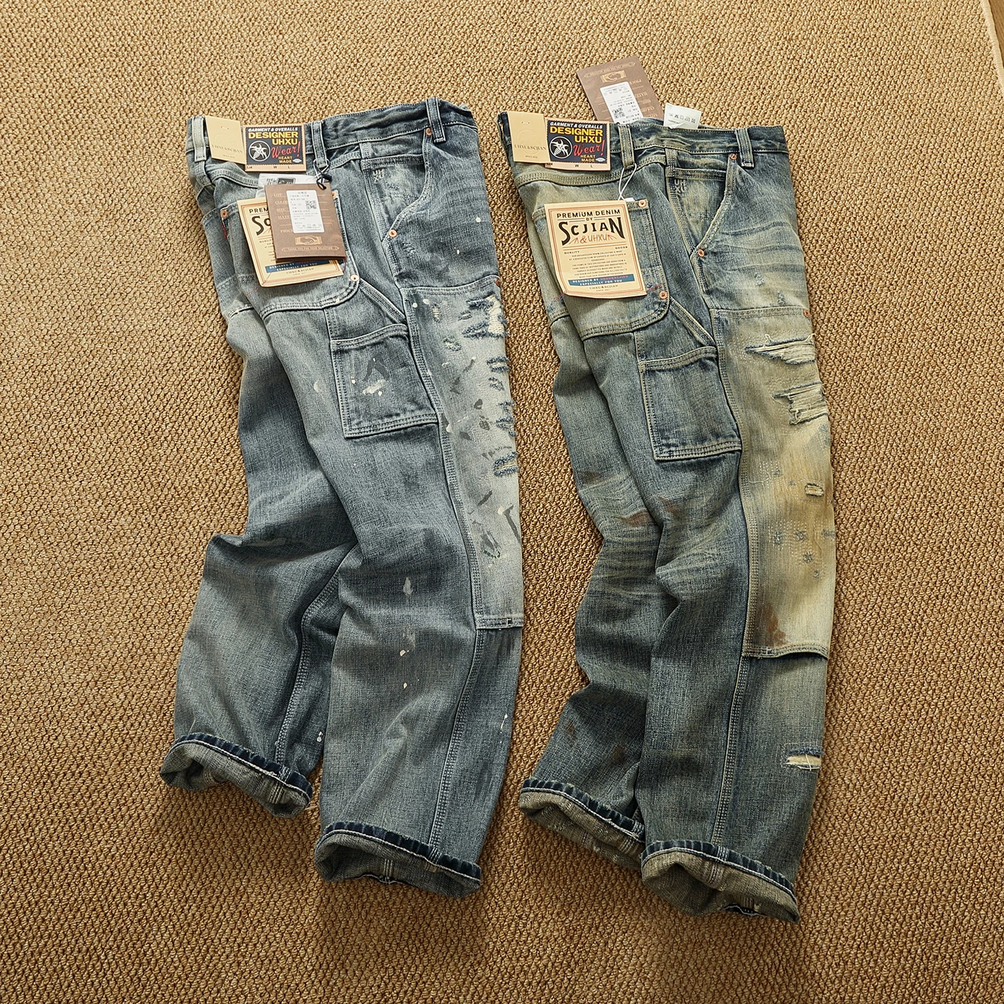 

High OZ Heavy Duty Work Jeans Men's Patch Oil Dirty Wash Heavy Industry Washable Lumberjack Pants