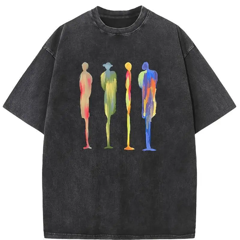 

Vintage Washed T-shirt Abstract Figure Painting Tee Loose Fit Oversized Hip Hop Streetwear Short Sleeve Cotton Top Unisex