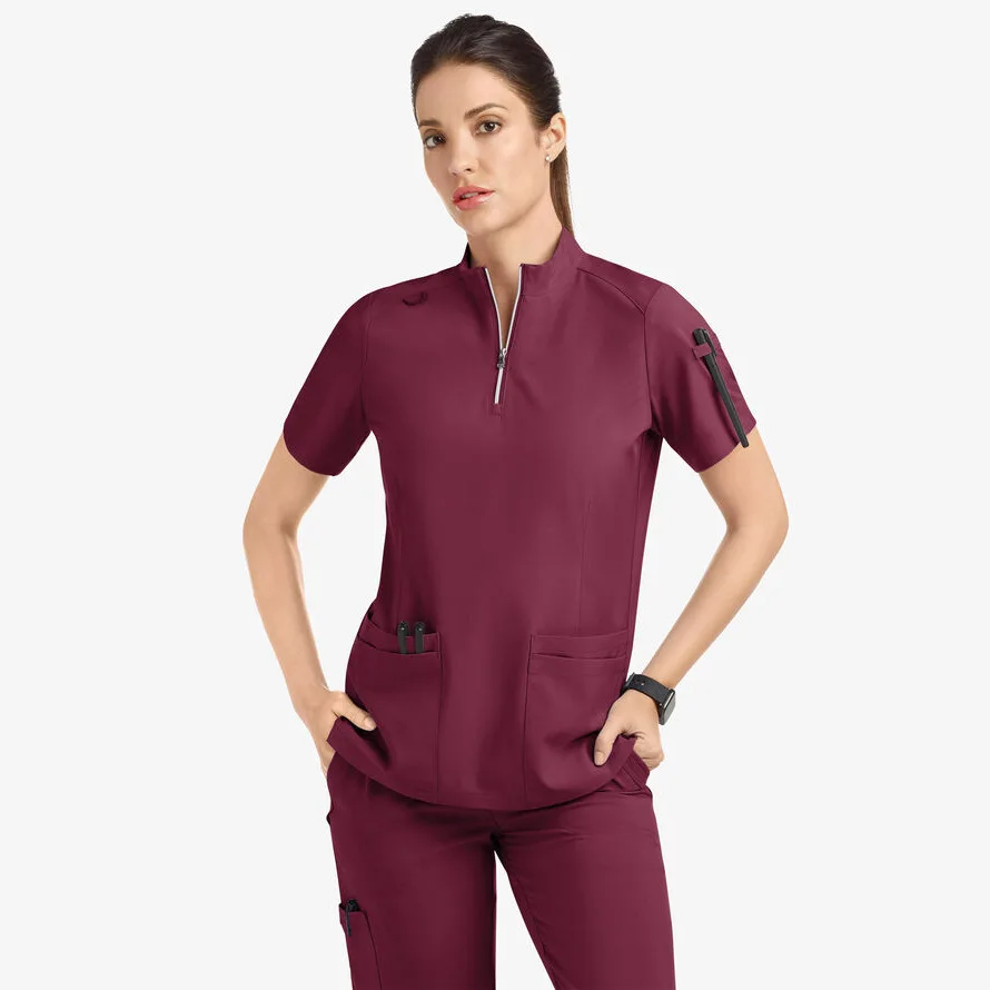 

Women's 4-Pocket Zip-Neck Short Sleeve Scrub Top Nurse Uniforms Women Medical Nurses Accessories for Hospital Doctor Uniform