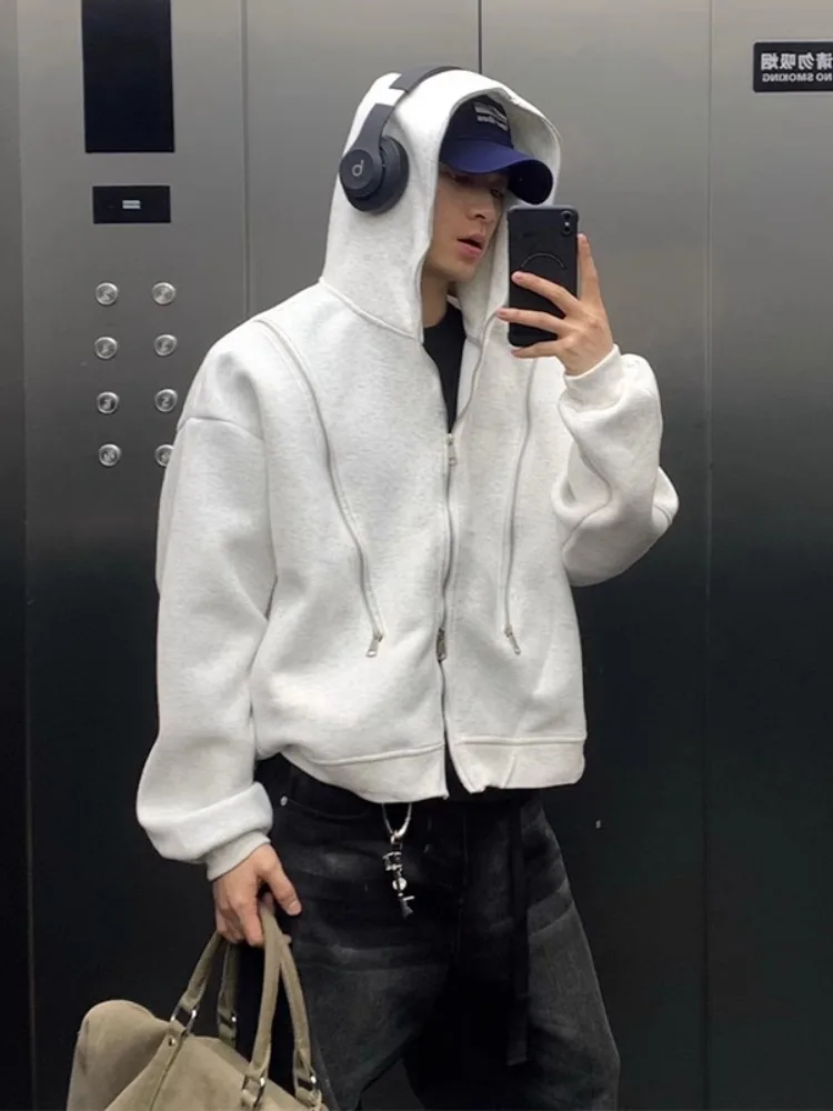 

American Decosition Multi-Zipper Design Hoodie Men's Spring Cleanfit Trendy High-End Feeling Haome Jaet