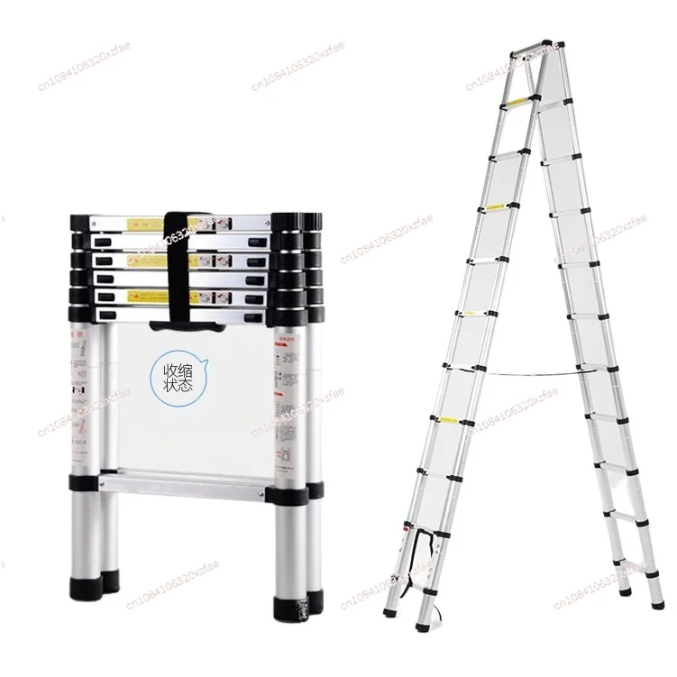 บันไดตรงก้างปลาแบบยืดไสลด์หนาในครัวเรือนพับอเนกประสงค์แบบพกพายกวิศวกรรมบันไดอลูมิเนียม
