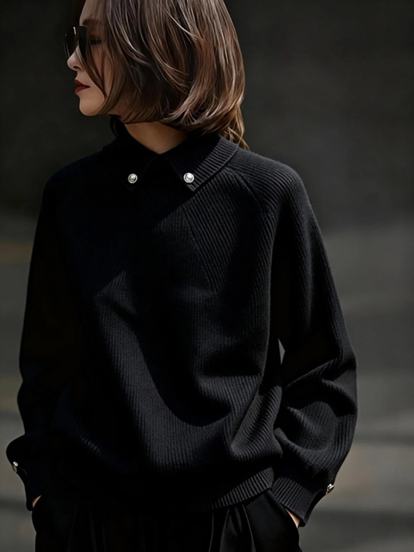 

Casual Knitted Long Sve Camere Ne Sweater Women's All-Match Winter Faion Commuting Pure Color Knitwear