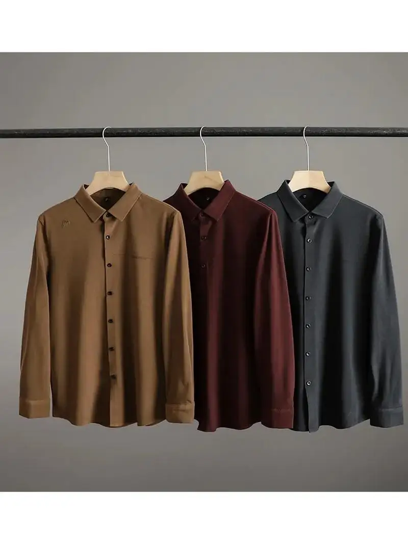 

American Style Corduroy Long Sleeve Casual Shirt Men's Spring Autumn Button up Breathable Polyester Fiber Standard Fit