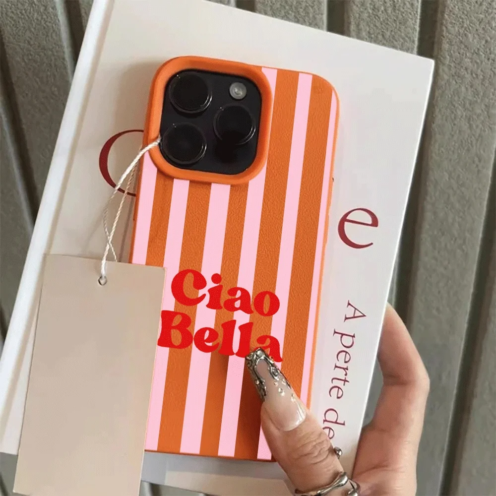 Ins Style Ciao Bella Rosa Gestreifte Handyhülle für iPhone 17 16 15 14 13 12 11 Pro Max Plus X XR Silikon Matt Stoßfeste Hülle – Detail 7