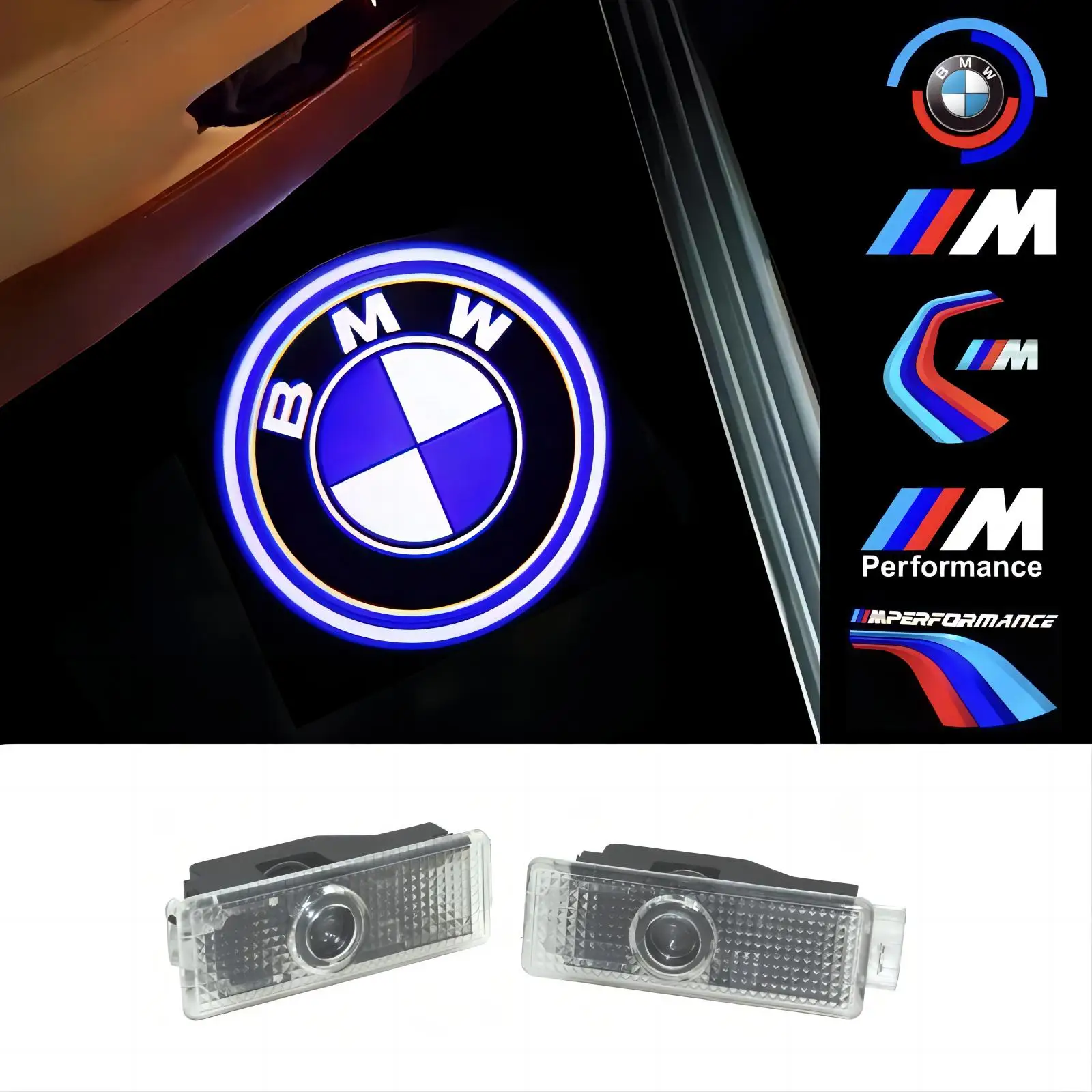 車のドア用ゴーストシャドウウェルカムライト,BMW,m,1,3,5,7,x1,x3,x5,x6,z,e81,e83,e87,e60,e61 e70、e71、e90、e91、f10、f20、f30,2個