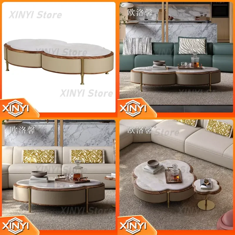 Tea Table for Black Walnut Marble Coffee Table for French Light Luxury Brass Creative Living Room Furniture Modern Round Side