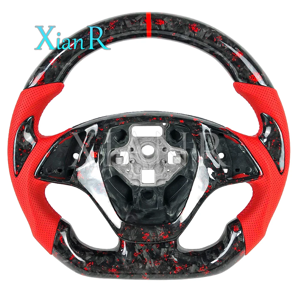 Red forged carbon fiber steering wheel for Chevrolet Corvette C7 Camaro cars accessories custom red perforated leather