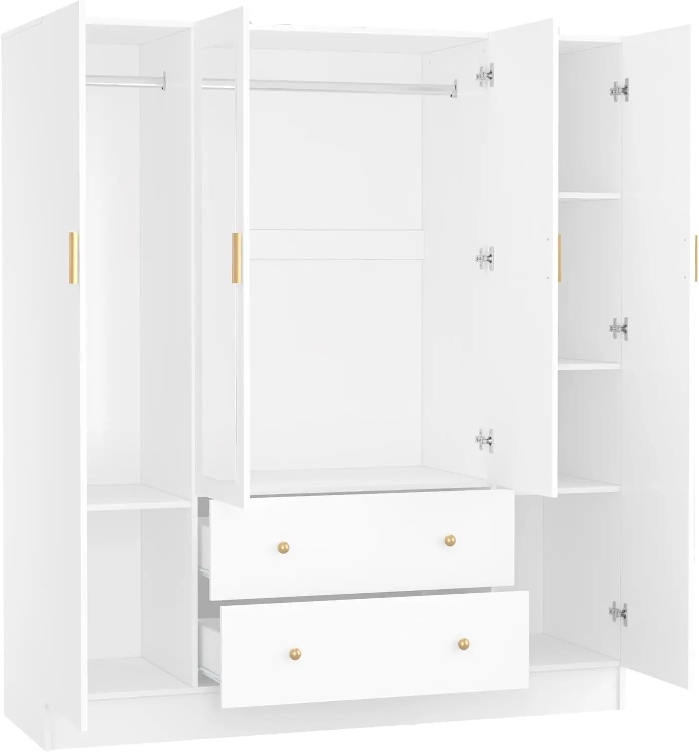 Armoires de Chambre à Coucher, Placard avec 4 Portes, 2 Ailes de Proximité et Miroir, Grandes Étagères avec Tringles pour Chambre à Coucher, 62.7 "W x 19.7" D x