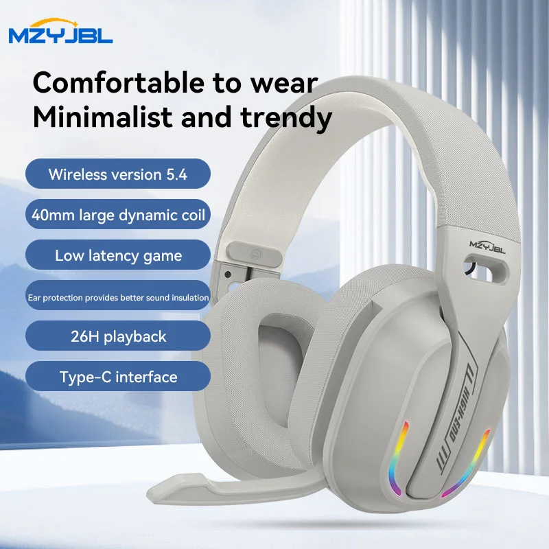 

MZYJBL Headphones B500 Bluetooth 5.4 Wireless Headphones RGB Gaming Earbuds Stereo Bass Sound Headset Noise Reduction For Sports